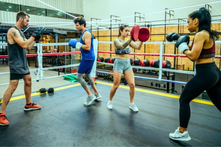 Boxing class at Active Fitness Medowie with participants hitting focus mitts.